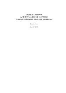 ERGODIC THEORY and DYNAMICS of G-SPACES (With Special Emphasis on Rigidity Phenomena)