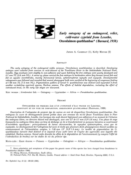 Early Ontogeny of an Endangered, Relict, Cold-Water Cyprinid from Lesotho Oreodaimon Quathlambae