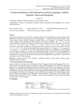 Causative/Inchoative Verb Alternation in Altaic Languages: Turkish, Turkmen, Nanai and Mongolian