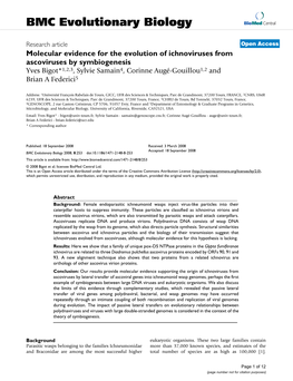 Molecular Evidence for the Evolution of Ichnoviruses from Ascoviruses By