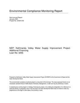 Kathmandu Valley Water Supply Improvement Project- Additional Financing Loan No: 3255