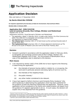 Application Decision Site Visit Held on 17 December 2019