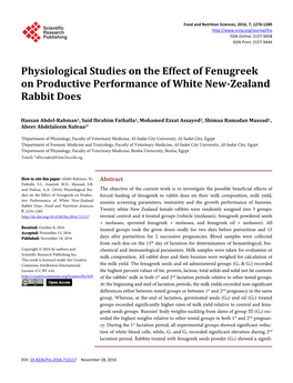 Physiological Studies on the Effect of Fenugreek on Productive Performance of White New-Zealand Rabbit Does