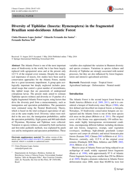 Diversity of Tiphiidae (Insecta: Hymenoptera) in the Fragmented Brazilian Semi-Deciduous Atlantic Forest