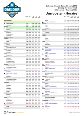 Uurrooster - Horaire Km + Km - 39 41 43 Km + Km - 39 41 43 Km/H Km/H Km/H Km/H Km/H Km/H