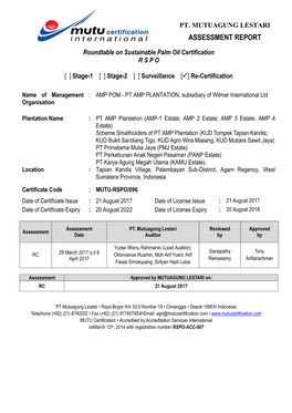 Pt. Mutuagung Lestari Assessment Report