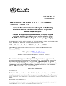 Inclusion of Additional Reference Reagents in the Existing Collection of WHO International Reference Reagents for Blood Group Genotyping