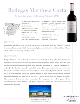 Bodegas Martínez Corta Cepas Antiguas ‘Selección Privada’ 2016