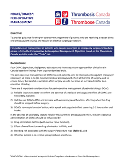 Noacs/Doacs*: Peri-Operative Management