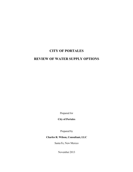 City of Portales Review of Water Supply Options