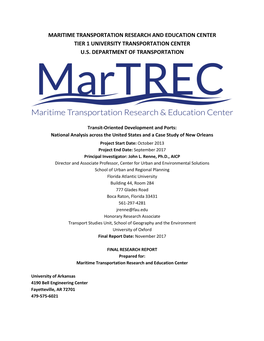 Maritime Transportation Research and Education Center Tier 1 University Transportation Center U.S. Department of Transportation