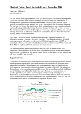 Shetland Cattle: Breed Analysis Report; December 2016