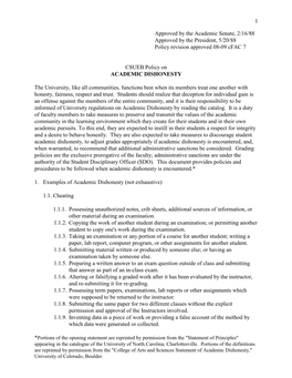 Approved by the Academic Senate, 2/16/88 Approved by the President, 5/20/88 Policy Revision Approved 08-09 Cfac 7