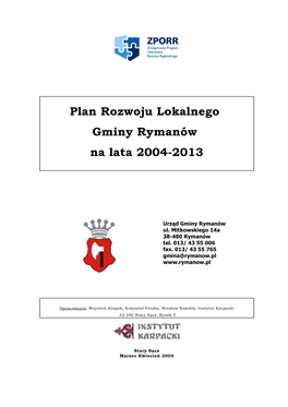 Plan Rozwoju Lokalnego Gminy Rymanów Na Lata 2004-2013