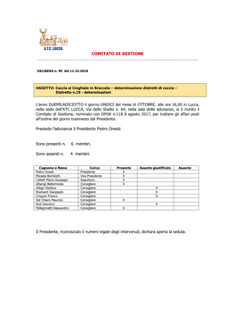 Delibera N. 90 Del 11.10.2018 Caccia Al Cinghiale In