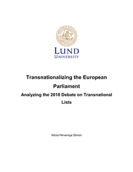 Transnationalizing the European Parliament Analyzing the 2018 Debate on Transnational Lists