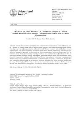 “We Are a Bit Blind About It”: a Qualitative Analysis of Climate Change-Related Perceptions and Communication Across South African Communities