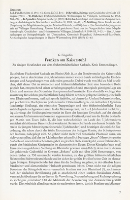 Franken Am Kaiserstuhl Zu Einigen Neufunden Aus Dem Frühmittelalterlichen Sasbach, Kreis Emmendingen