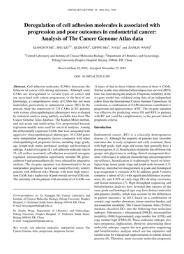 Deregulation of Cell Adhesion Molecules Is Associated with Progression and Poor Outcomes in Endometrial Cancer: Analysis of the Cancer Genome Atlas Data