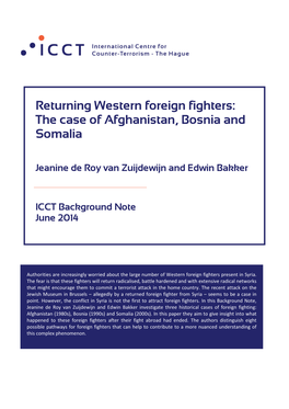 Returning Western Foreign Fighters: the Case of Afghanistan, Bosnia and Somalia