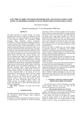 Low Thrust Orbit Transfer Optimiser for a Spacecraft Simulator (Espss -Ecosimpro® European Space Propulsion System Simulation)