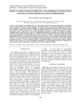 Habitat Associations of Reptile and Amphibian Communities in Longleaf Pine Habitats of South Mississippi