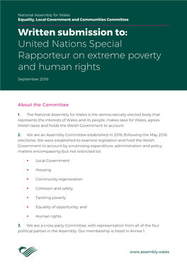 Written Submission To: United Nations Special Rapporteur on Extreme Poverty and Human Rights