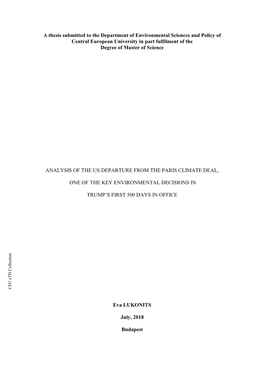 A Thesis Submitted to the Department of Environmental Sciences and Policy of Central European University in Part Fulfilment of the Degree of Master of Science