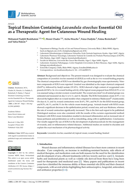 Topical Emulsion Containing Lavandula Stoechas Essential Oil As a Therapeutic Agent for Cutaneous Wound Healing