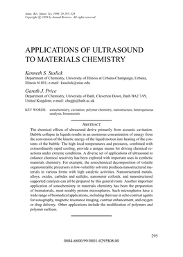 Applications of Ultrasound to Materials Chemistry