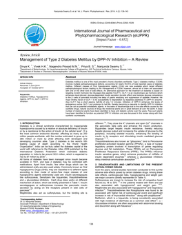 Review Article Management of Type 2 Diabetes Mellitus by DPP-IV Inhibition – a Review