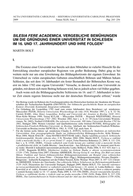 Silesia Fere Academica. Vergebliche Bemühungen Um Die Gründung Einer Universität in Schlesien Im 16