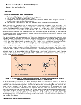 Module 8 : Carbonyls and Phosphine Complexes Lecture 1 : Metal