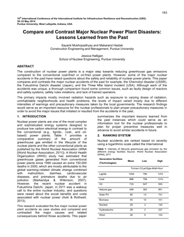 Compare and Contrast Major Nuclear Power Plant Disasters: Lessons Learned from the Past