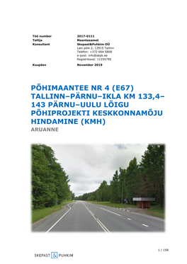 143 Pärnu–Uulu Lõigu Põhiprojekti Keskkonnamõju Hindamine (Kmh) Aruanne