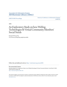 An Exploratory Study on How Weblog Technologies Fit Virtual Community