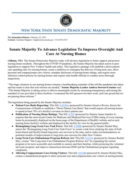 Senate Majority to Advance Legislation to Improve Oversight and Care at Nursing Homes