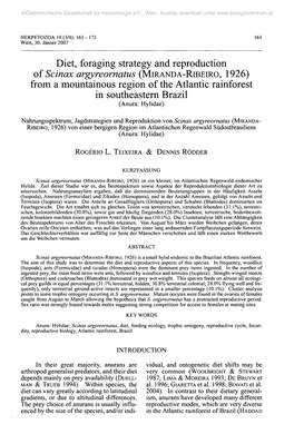 Scinax Argyreornatus (MIRANDA-RIBEIRO, 1926) from a Mountainous Region of the Atlantic Rainforest in Southeastern Brazil (Anura: Hylidae)