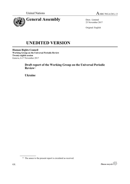 Ukraine (Draft Report Circulated on 24 November 2017 During the Ad-Referendum Period)
