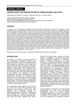 Surveillance for Sarcocystosis in Tioman Island, Malaysia