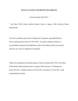 MUSCLE WASTING and PROTEIN METABOLISM Carmen Castaneda