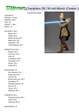 Characters D6 / Ki-Adi-Mundi (Cerean Jedi Master)