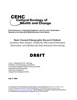 Secondary Data Analysis, Fieldwork, Observation/Participant Observation, and Informal and Semi-Structured Interviewing