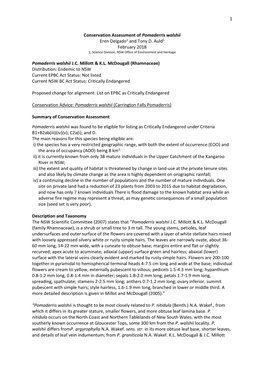 Conservation Assessment of Pomaderris Walshii Eren Delgado1 and Tony D