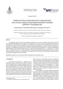 Inhibition of Nitric Oxide Production by Compounds from Boesenbergia Longiflora Using Lipopolysaccharide-Stimulated RAW264.7 Macrophage Cells