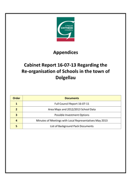 Appendices Cabinet Report 16-07-13 Regarding the Re-Organisation Of