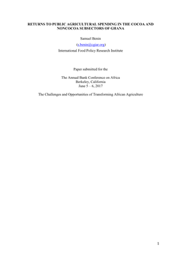 1 Returns to Public Agricultural Spending in the Cocoa and Noncocoa Subsectors of Ghana