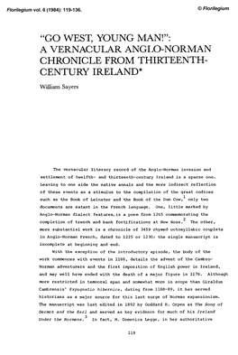 A Vernacular Anglo-Norman Chronicle from Thirteenth- Century Ireland*