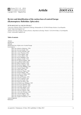 Review and Identification of the Cuckoo Bees of Central Europe (Hymenoptera: Halictidae: Sphecodes)