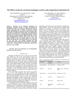 The Effect of Solvent Extraction Techniques on Fatty Acid Composition of Pistachio Oil